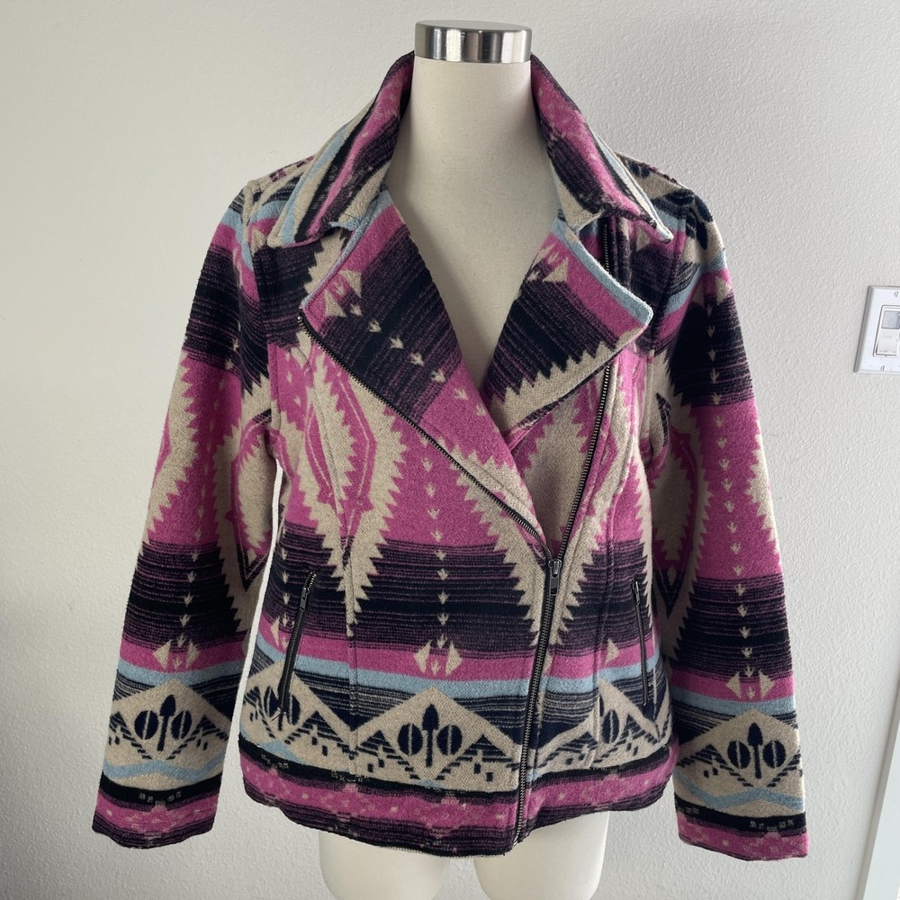 Dylan Moto Jacket Womens Large Multicolor Aztec Southwestern Knit Zip Western‎